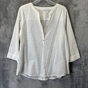 Liz Claiborne White Eyelet Henley Blouse